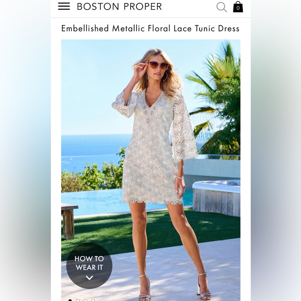 NWT🙌 Boston Proper Embellished Metallic Floral Lace Tunic Dress
